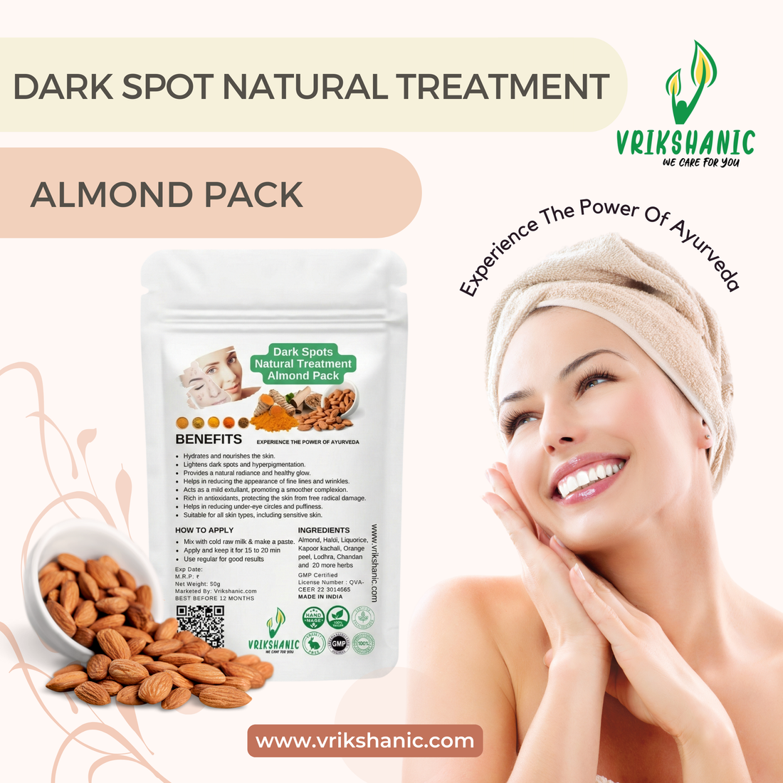 Dark Spots Natural Treatment Almond Pack in India – Vrikshanic Skincare