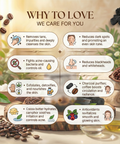 Vrikshanic Ayurvedic skincare benefits infographic with natural ingredients and icons.