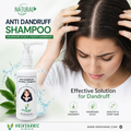 Vrikshanic Anti-Dandruff Shampoo advertisement with a woman dealing with dandruff.