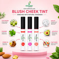 Vrikshanic Blush Cheek Tint with natural ingredients and product details on a pink background