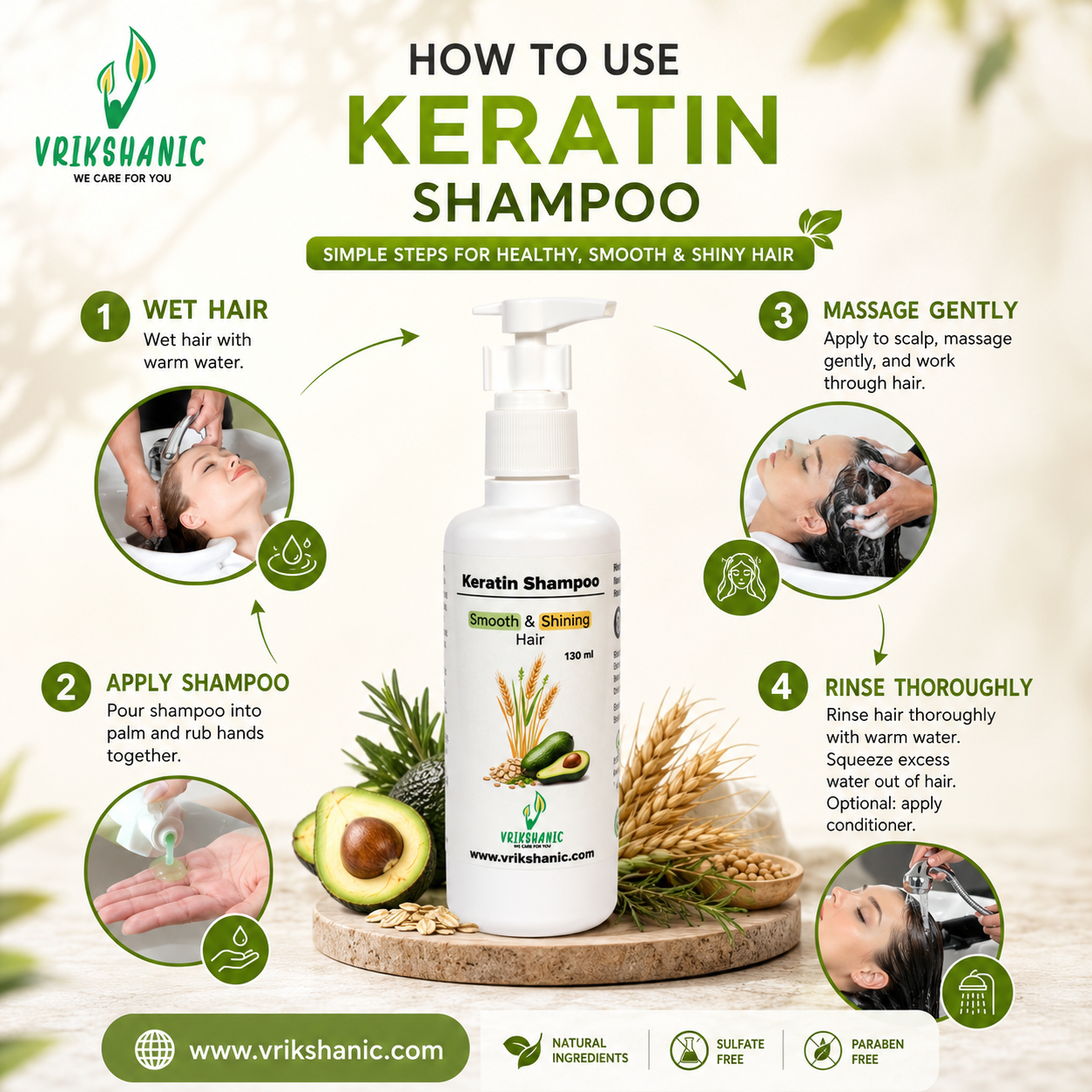 Keratin Smooth & Straight Hair Shampoo - Vrikshanic